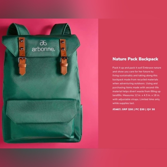 Arbonne Nature Pack Green Hiking Camping Backpack Made of Recyled Plastic NEW - Picture 2 of 5